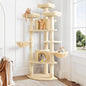 Allewie 73in Fan-Shaped Space-Saving Corner Cat Tower/Multi-Level Tall Cat Tree for Indoor Kitties/Cozy Baskets/Condos/House/Perches/Sisal Scratching Posts/Pet Activity Center/Beige