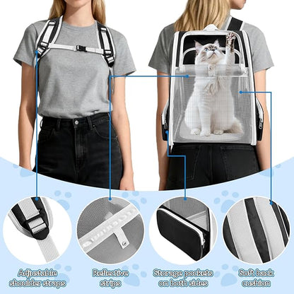 Cat Backpack Carrier,Expandable Pet Carrier Backpack for Cat and Small Dogs,for Hiking, Camping and Travelling Use,Collapsible Carrier with Breathable Mesh,Gray