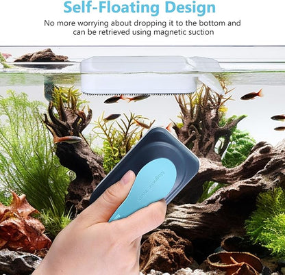 fishkeeper Aquarium Magnetic Glass Cleaner, Fish Tank Algae Magnet Cleaning Tool with Algae Scraper for Glass Aquariums Tank, Floating Scrubber Brush, 2 Detachable Scrapers, Small