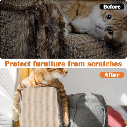 Cat Scratch Furniture Protector - 138" x 15.8" Trimmable Self-Adhesive Cats Claws Scratch Pads, DIY Cat Climbing Couch Protector for Scratch Post Cat Tree Replacement Indoor (Khaki)