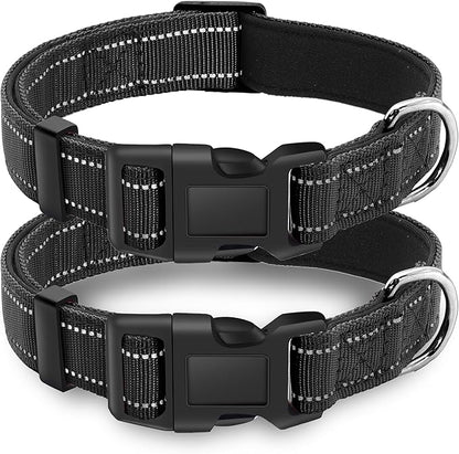 2 Pack Reflective Dog Collar with Safety Locking Buckle, Adjustable Soft Breathable Comfortable Nylon Pet Collar for Small, Medium and Large Dogs, Black, XS