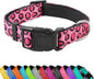 Reflective Dog Collar, Adjustable Soft Neoprene Padded Nylon Pet Collars with Buckle for Puppy and Small Dogs, Cats, Leopard Pink,L
