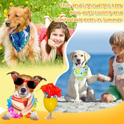 Reginary 120 Packs Dog Bandanas Bulk Dog Scarf Adjustable Holiday Pet Scarf Washable Scarves Triangle Drool Bibs for Cat Pet Costume Supply(Summer Series)