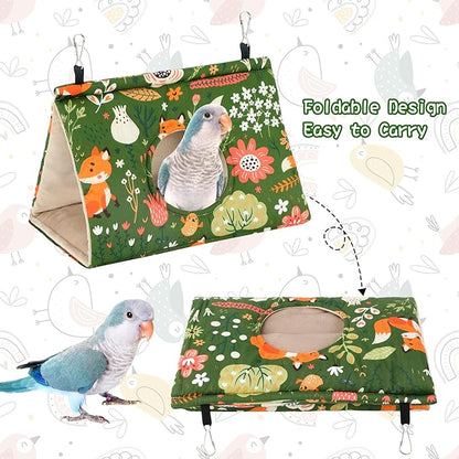 Rypet Winter Warm Bird Nest House - Hanging Hammock Velvet Shed Hut Cage Plush Fluffy Birds Hideaway Sleeping Bed Fuzzy for African Grey Cockatoo and Other Amazon Parrot Large（Green）