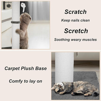 Cat Scratching Post 34 Inches Heavy Duty and Thicker Cat Scratching Post Cotton Rope with Hanging Ball and Mice Scratching Post for Indoor Cats and Adult(Grey)