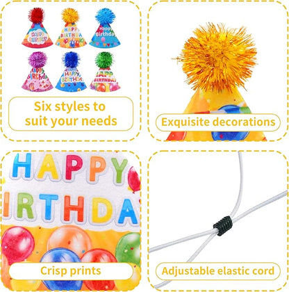 6pcs/Pack Dog Birthday Hats Party Hats for Small MediumPuppies Doggie Cats Boy Girl Birthday Costume Accessories