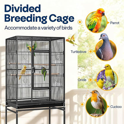 VIVOHOME 54 Inch Wrought Iron Large Bird Flight Cage with Rolling Stand for Parakeets Canaries Cockatiels Lovebirds Conures, Black