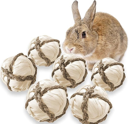 SunGrow Assorted Rabbit & Cat Chew Balls, Teething Activity Toy for Pocket Pets, Improves Dental Health, Environment Friendly, Stress Reliever (Corn Leaf, 6 Pcs)