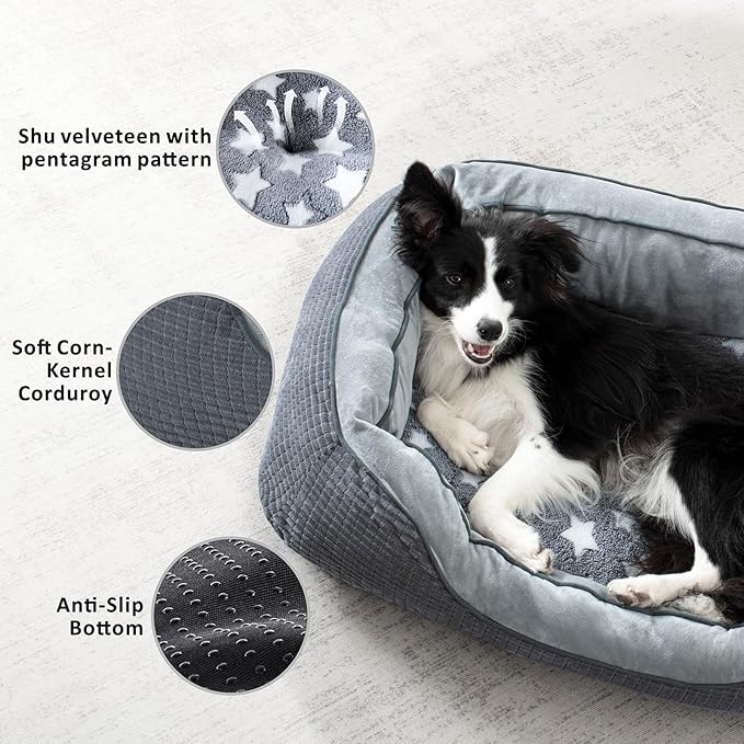SIWA MARY Dog Beds for Small Medium Large Dogs & Cats. Washable Pet Bed, Orthopedic Dog Sofa Bed, Soft Calming Sleeping Warming Puppy Bed (Star-Grey, Medium-(25’’x 21’’x 8’’))