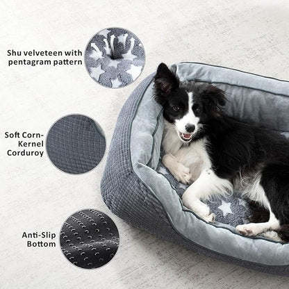 SIWA MARY Dog Beds for Small Medium Large Dogs & Cats. Washable Pet Bed, Orthopedic Dog Sofa Bed, Soft Calming Sleeping Warming Puppy Bed (Star-Grey, Medium-(25’’x 21’’x 8’’))