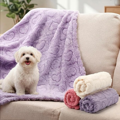 Tegeme 3 Pcs Small Dog Blanket 280 GSM Washable Pet Bed Cover Soft Fluffy Puppy Blanket 3D Textured Heart Checkered Pattern Fleece Soft Cat Plush Pet Throws for Kitten Doggy(Classic Colors,20"×30")