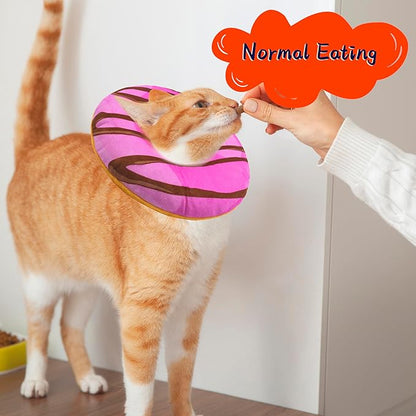 Cat Cone Collar Soft, Adjustable Cat Recovery Collars to Stop Licking, Cute Donut E Collar After Surgery, Anti-Lick Wound Healing Elizabethan Collar for Kittens (Pink, Large)