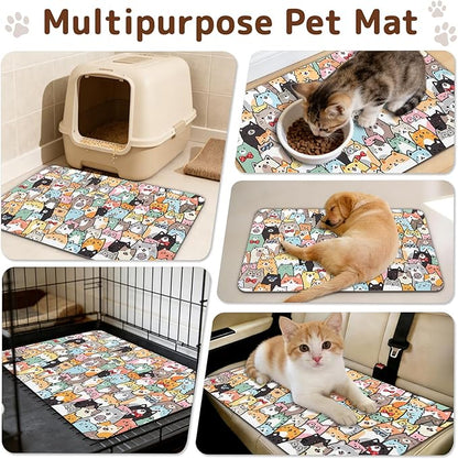 Dog Food Mat for Bowls, Absorbent Quick Dry Dog Cat Mats for Food and Water, Non-Slip Backing Pet Mat Pet Supplies - Cat Pattern