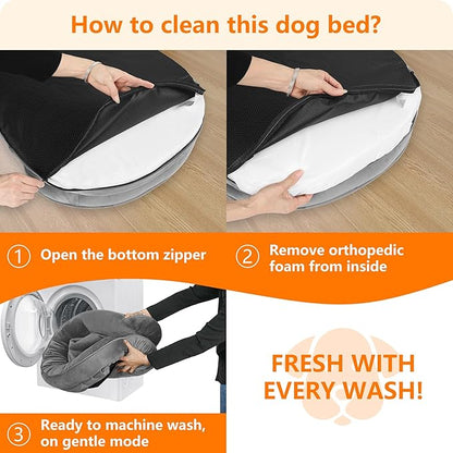 Dwanton Orthopedic Dog Bed for Large Dogs with Gel Memory Foam, Waterproof Dog Sofa, Washable Pet Bed with Four Sided Bolster Cushion, Removable Cover & Non-Slip Bottom, 42", Medium Gray