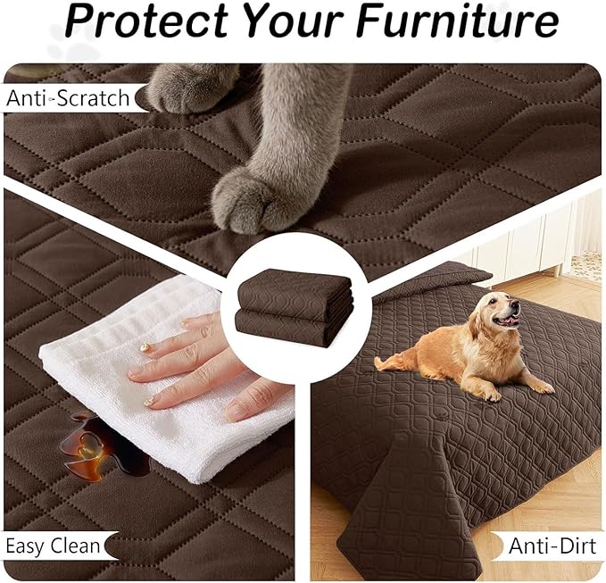 hyha Waterproof Dog Bed Blanket, Soft Pet Blankets, Waterproof Couch Cover for Dogs, Reversible Sofa Covers Washable for Furniture (68x82 Inch, Chocolate/Chocolate)