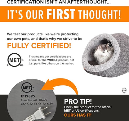 K&H Pet Products Heated Cat Bed - Thermo-Pet Cave for Large Cats, Indoor Heated Pet Bed for Dogs & Cats, Covered Cave Pet Tent, Collapsible, Machine Washable, Safety Listed - 17 X 15 X 13in Gray