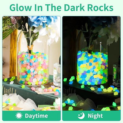 OSOPOLA 750 PCS Glow in The Dark Rocks - Mixed Color Fish Tank Decorations Diamond-Shaped Pebbles Rocks for Aquarium Glowing Rocks Accessories FD05MX750C