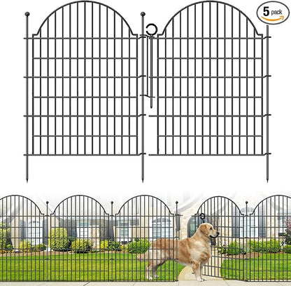 5 Panels Decorative Garden Fencing with Gate for Yard, 40in (H) x 11.8ft (L) No Dig Animal Barrier Fence, Rustproof Metal Wire Outdoor Dog Fences Panel Border with Temporary Ground Stakes