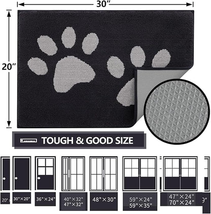 Buganda Dog Door Mat for Muddy Paws, Absorbent Dirt Trapper Washable Indoor Doormats, Non Slip Low-Profile Mud Mat for Dogs, Front Entrance Doormat for Inside Floor (40x32 Inches, Black and Grey)