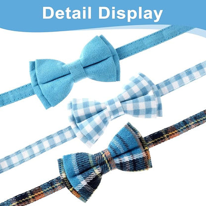 3pcs Bow Tie Cat Collar with Bells, Breakaway Bowtie Plaid Cat Collar, Soft Adjustable Bow Cats Collars for Kitten Puppy and Small Pets