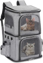 Double-Compartment Pet Carrier Backpack for Small Cats and Dogs, Cat Travel Carrier for 2 Cats, Perfect for Traveling/Hiking/Camping, Grey