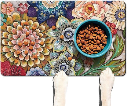 Absorbent Pet Dog Bowl Mat for Food and Water, Pet Cat Food Feeding Mat with Non Slip Rubber Backing, Dog Food Mats for Floors Waterproof, 16"x24"