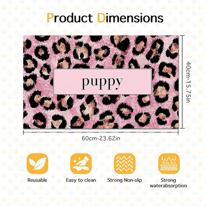 Puppy Feeding Mat 24x16 inch Pink Leopard Print Pet Bowl Placemat Non Slip Floor Mat for Food and Water Indoor Dog Feeding Station Cute Meal Pad for Small Pets Kitchen Use