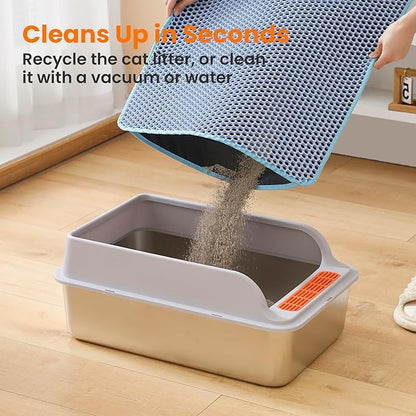 Extra Large Cat Litter Mat, 30x22 Inches Honeycomb Double Layer Cat Litter Trapping Mat, Non Slip Waterproof Urine Proof Large Kitty Litter Box Mat for Floor, Kitten Supplies, XL, Blue
