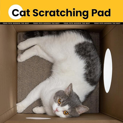 Cardboard Cat House with Scratch Pad & Catnip, Cat Play Scratching House for Indoor Hideaway Furniture, Heavy Duty Sturdy Cardboard Scratcher, Easy to Assemble Birthday Gift, Medium, 2 Pack