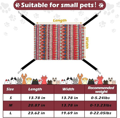 Jetec 2 Pack Cat Hammock for Cage, Catio Accessories Reversible Soft Cats Bed with Adjustable Straps and Hooks Double-Sided Linen and Fleece Hanging Hammock for Cats, Kitten(Ethnic Pattern,L)