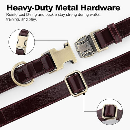 Plutus Pet Genuine Leather Dog Collar – Adjustable Pet Collar with Quick Release Metal Buckle, Soft Real Leather for Small Medium Large Dogs, Heavy Duty & Skin-Friendly (Copper Brown, S)