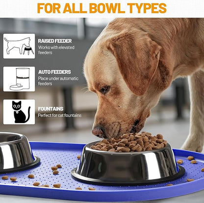 Hubulk 100% Waterproof Silicone Pet Feeding Mat with Raised Edge for Food and Water, Dog Bowl Mats, Cat Bowls Placemat with High Lip Protects Floor for Cats and Dogs (Purple, 16" L x 10" W)