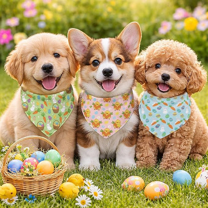 Abbylike 50 Pcs Easter Dog Bandanas Bulk Bunny Egg Carrot Bandanas for Dogs Triangle Kerchief Bibs Scarf Set for Pet Easter Costume Photo Props Accessories Pet Shops, 25 Styles (19.7 x 13.8 x 13.8)