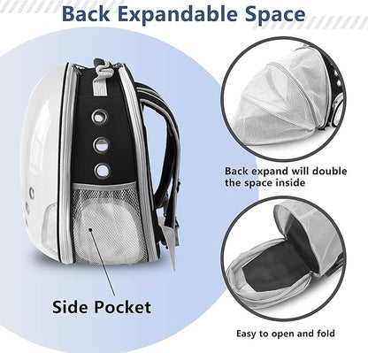 Cat Backpack Carrier Back Expandable Bubble Pet Carrier Backpack for Large Cat, Kitten and Dog, Designed for Hiking, Travelling and Outdoor Use (Back Expandable-Black)