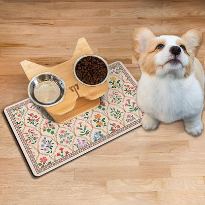 Absorbent Pet Dog Bowl Mat for Food and Water, Pet Cat Food Feeding Mat with Non Slip Rubber Backing, Dog Food Mats for Floors Waterproof, 17"x30"