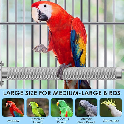 KATUMO Parrot Perch - Stainless Steel African Grey Perch Bird Cage Accessories for Small to Large Parrots (11.8 x 1.2 inch)