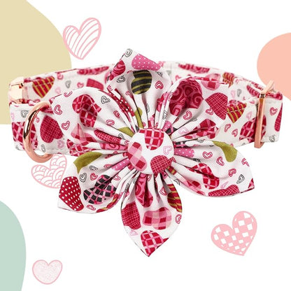 Lionheart Glory Heart Dog Collar, Valentine's Day Dogs Collar with Flower, Cute Floral Pattern Pet Collars Adjustable Dog Collars for Small Dogs