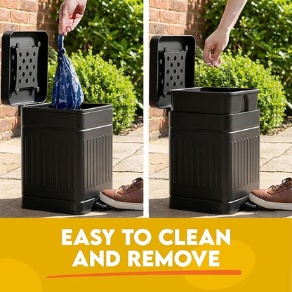 Small Dog Poop Trash Can Outside, 1.3 Gal Stainless Steel Dog Waste Trash Can, Waterproof Small Poop Bucket Outdoor with Lid, Poop Pail for Dogs, Dog Poop Bin Outdoor with Odor Control (Black)