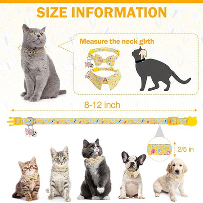 Cat Collar Breakaway with Bells, Gold Butterfly, 2 Pack Soft Butterfly Kitten Collar with Removable Shirt Collar, 8-12Inch