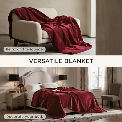 gogobunny Waterproof Bed Blanket, Reversible Sherpa Fleece Throw Blanket for Dog Puppy Cat, Furniture Cover Protects Bed Couch Sofa from Liquid Pee and Pet Fur (Romantic Red, 50x60 inches)