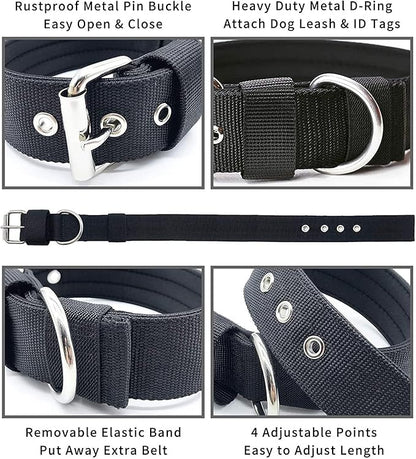 Heavy Duty Tactical Dog Collar - 1.5" Width Military Durable Thick Nylon with Adjustable Metal D Ring & Buckle Working Training K9 Collar for Medium Large Dogs (XL(23"-26"), Black)