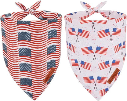ADOGGYGO American Flag Dog Bandana 2 Pack, Reversible White Red USA Flag Pet Scarf Bib, Adjustable Fit 4th of July Bandanas for Extra Large Dogs Pets (X-Large)
