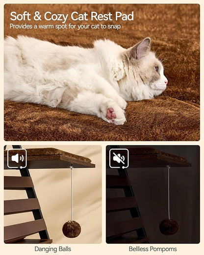 FourFurPets 72.4" Modern Cat Tower for Indoor Cats - Multi-Level Condo With Caves, Tall Tree With Scratching Board, Wooden Tower With Large Perch, Removable Pads, Rustic Brown