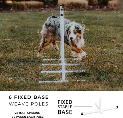Better Sporting Dogs Premium Starter Dog Agility Set w/Safety-Focused Features | 5Pc Agility Kit | Bar Jump w/Cup Strips | Breakaway Tire Jump | Weave Poles | 10’ Tunnel & Sandbags | Pause Box