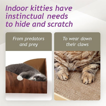 Hideaway Cat Scratcher Box for Indoor Cats - Cat Scratching Board, Horizontal Cat Scratch Pad Lounger with Reversible Usability and Extra Comfort for Lounge(Dark Cherry)