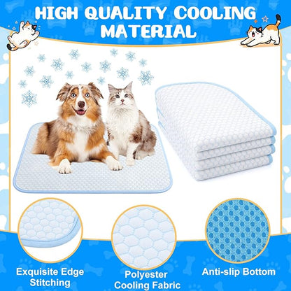 Chunful 4 Pack Pet Cooling Mat 18 x 14 Inches Cooling Pads for Cats Summer Ice Silk Self-Cooling Pet Mat Portable Washable Non-Skid Dogs Blanket Pad for Small Dogs Puppy and Cats up to 10 Lbs