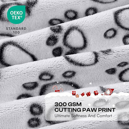 Luciphia Premium Soft Dog Blanket for Small Medium Large Dogs Washable 300GSM Fluffy Warm Fleece Puppy Cat Paw Print Pet Flannel Pcs2 Grey Paw L(41"x31")