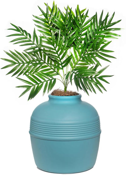 Good Pet Stuff Hidden Litter Box Planter, Decorative Cat Litter Enclosure with Carbon Filter, Artificial Plant, Easy Clean, Indoor Design, Original Round Style, Essentials Kit, Caribbean Blue