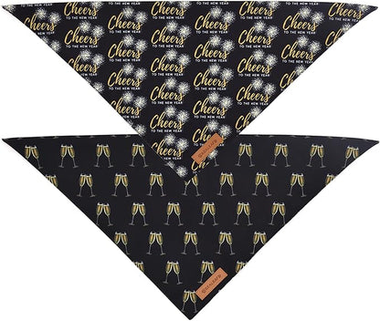Realeaf New Year Dog Bandanas 2 Pack, Cheers to The New Year Dog Scarf for Boy and Girl, Premium Durable Fabric, Holiday Bandana for Large and Extra Large Dogs Cats Pets (X-Large)