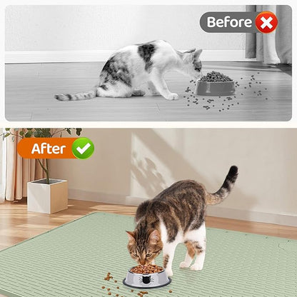Cat Food Mat, 57" x 40" Extra Large Silicone Pet Feeding Mat with Raised Edge Pet Placemat for Food and Water Bowl Non-Slip, Easy to Clean, Floor Protection (Green)